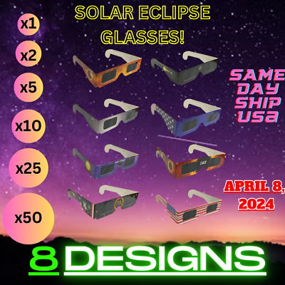 #ad 1251025 or 50 Pack Solar Eclipse Glasses 2024 ISO 12312 2 Approved 8 Kinds