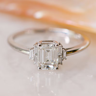 #ad 1.20 Ct IGI GIA Lab Grown Diamond Wedding Ring Emerald Baguette 950 Platinum