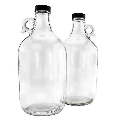 #ad 1 2 Gallon Clear Glass Beer Growler Reusable With Poly seal caps set of 2