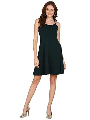 #ad Women#x27;s Casual Solid Textured Polyester Blend Round Neck Stylish Sleeveless Knee