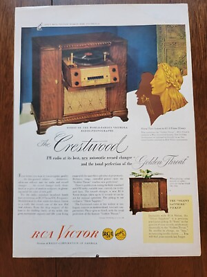 #ad Original 1940s RCA Victor Crestwood Radio Vintage COLOR Print Ad FREE SHIP
