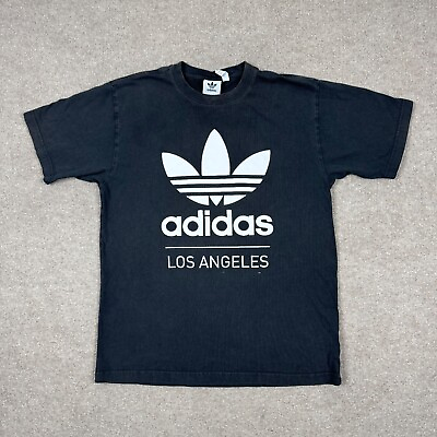 #ad Adidas Shirt Men#x27;s Size L Black Short Sleeve Crew Neck Los Angeles Logo Casual