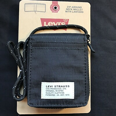 #ad Levi#x27;s Neck Wallet Zip Around Black Lanyard New MSRP32