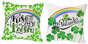 #ad St Patty#x27;s Day Lucky Charm Shamrock Clover Rainbow Pillow Kiss Me Im Irish