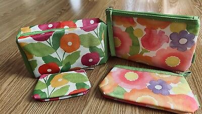 #ad NEW 4PC CLINIQUE GREEN FLOWER Cosmetic Makeup Travel Bag 2LG amp; 2SM ONLY$2.5EA