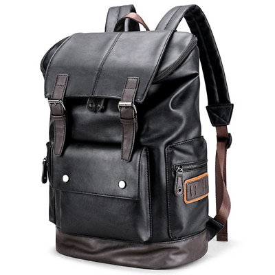 #ad Fashion Mens Leather School Backpack Travel Rucksack Satchel Shoulder Laptop Bag
