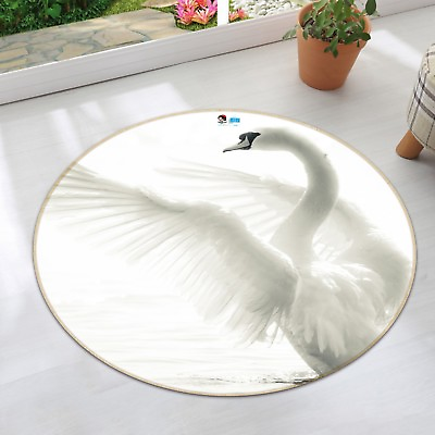 #ad 3D White Swan 8 Non Slip Rug Mat Room Mat Round Quality Elegant Photo Carpet US