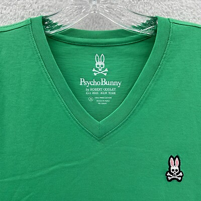 #ad Psycho Bunny Shirt Mens Medium 5 Bright Green VNECK Tee Classic Logo Preppy New