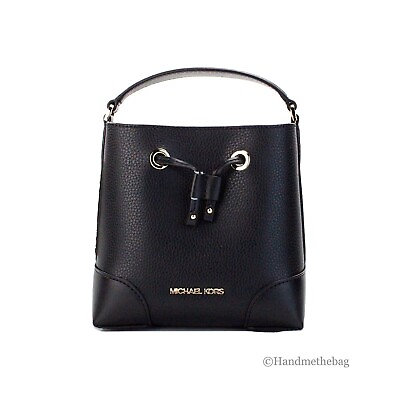 #ad Michael Kors Mercer Small Black Pebbled Leather Bucket Crossbody Bag Purse