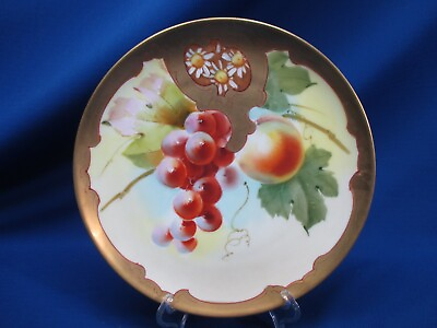 #ad HAND PAINTED PICKARD SGND COUFALL 9quot; CABINET PLATE GRAPES amp; PEACH PLATE