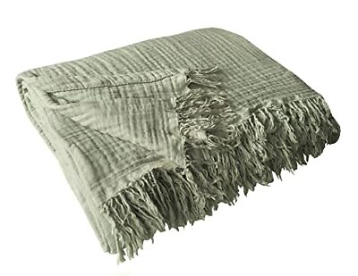 #ad 100% Organic Muslin Cotton King Throw Blanket 90quot;x104quot; 90quot;x104quot; King Sage Green