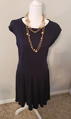 #ad Eliza J. Fit amp; Flare Dress SIZE 12 Cap Sleeves Zip Up Spring Office Blue