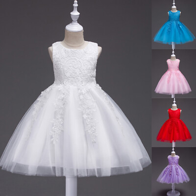 #ad US Baby Girls Bridesmaid Lace Tutu Dress Kids Party Bow Wedding Princess Dresses
