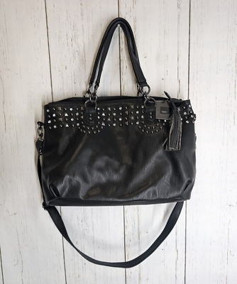 #ad Mossimo Black Studded Faux Leather Medium Size Purse Bag NWT