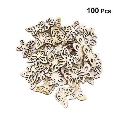 #ad 100 Pcs Wooden DIY Crafts Ornament for Kids Hollow Out Chips