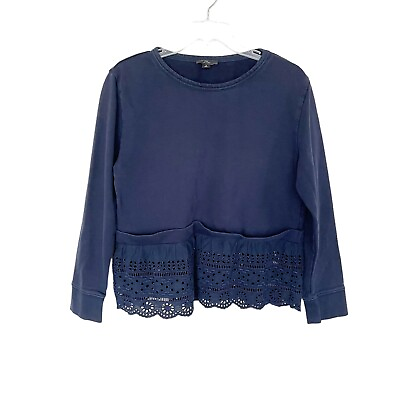#ad J. Crew Eyelet Hem Sweatshirt 100% Cotton Navy Blue Size Small Style L1500