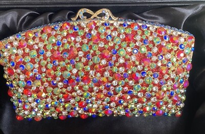 #ad Fawziya Multi Color Crystal Diamond Rhinestone Evening Bag Clutch NEW