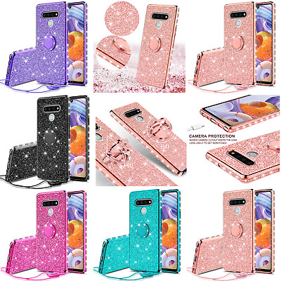 For LG Stylo 6 Cute Girls Glitter Phone Case with Ring Kickstand $11.98