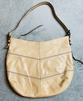 #ad Hobo Cream Ivory Leather Shoulder Bag Purse Adjustable Strap