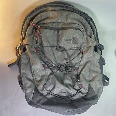 #ad North Face Borealis Backpack Gray Laptop School Bottle Pink Trim Used But Nice
