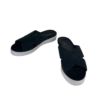 #ad Vionic Lou Slide Sandals Black Crisscross Leather White Platform Comfort 10