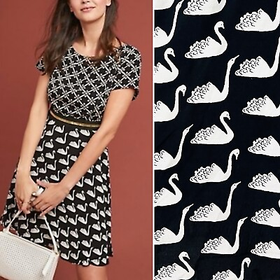 #ad NWT Anthropologie Maeve Black amp; White Swan Print Amici Colorbocked Dress 4 Small