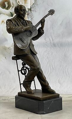 #ad Art Deco Large Black American Music Musician Guitar Player Jazz Bronze Statue