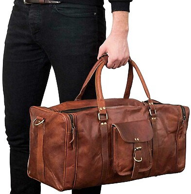 #ad Genuine Overnight Duffle 28#x27;#x27;Brown New Men#x27;s Leather Travel Gym Luggage Bag