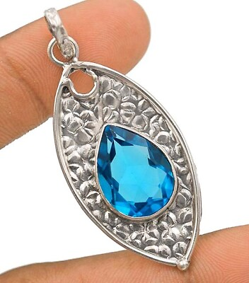 #ad 3CT Natural Flawless Blue Topaz 925 Solid Silver Pendant Jewelry NW10 2