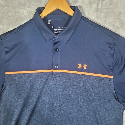 #ad Under Armour Heatgear Mens Short Sleeve Blue Orange Playoff Polo Golf Shirt XL