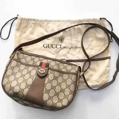 #ad GUCCI Vintage Crossbody Bag Shoulder GG Supreme PVC Brown Authentic MBa0464