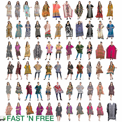 Women Plus Size Loose Kaftan Tunic Dress Hippy Kimono Sleeve Caftan Tunic Tops $13.99