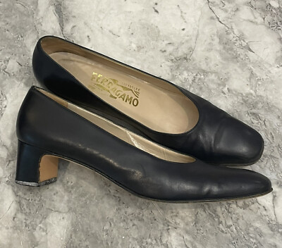 #ad Salvatore Ferragamo Womens Heels Shoes 8.5 AAAA Dark Navy Embossed Italy 50237