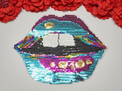 #ad Lips patch Sequin patch Pink and Blu lips patch Iron on