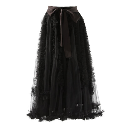 #ad Lady Tutu Tulle Skirt Ruffle Mesh Cute Midi Bow Tiered Layered High Waist Skirt