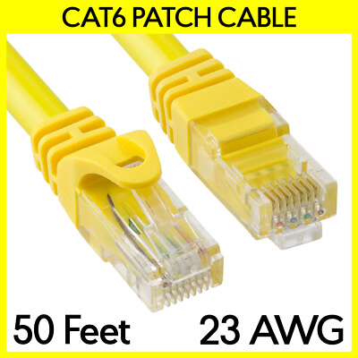 #ad 50 FT Cat6 Cord Yellow Cat 6 Ethernet Patch Cord LAN Internet RJ45 Modem Cable