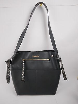 #ad Steve Madden Leather Black Handbag Purse W Removable Long Snakeskin Strap