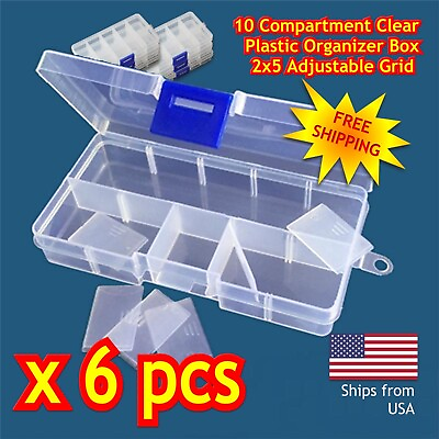 #ad 6 pcs Clear Jewelry Box Bead Storage Craft Container Earrings Organizer