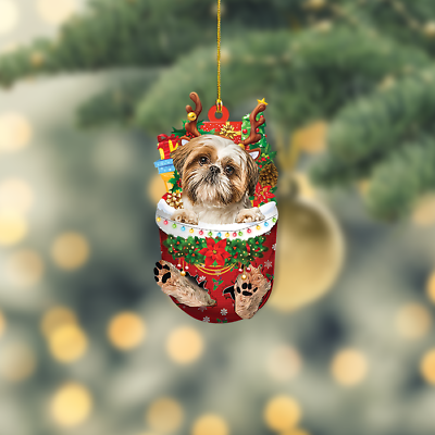 #ad Shih Tzu Dog Snow Pocket Xmas Ornament Shih Tzu Dog Merry Christmas Ornament