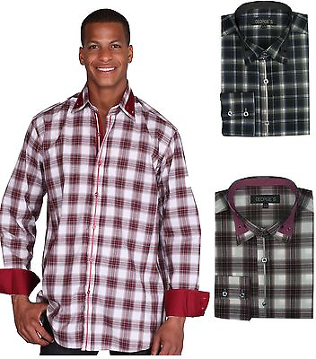 #ad Men#x27;s fashion dress shirt 60% Cotton 40% Poly Check Design By George AH607