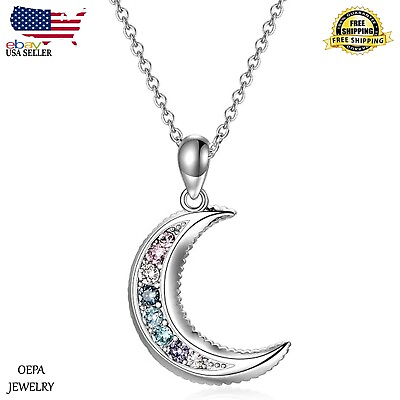 #ad Crescent Moon Necklace 925 Sterling Silver Moon Necklace for Women Pendant