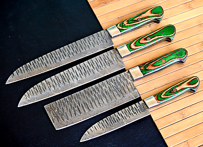 #ad Custom Made Chef Knife Set Kitchen Cutlery Hand Forged Damascus Blade 2690