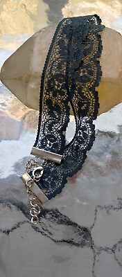 #ad Vintage Black Lace Choker Necklace