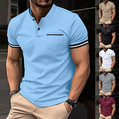#ad Pro 5 T Shirts for Men Men#x27;s Casual Button Down Lapel Solid Color Shirt Short