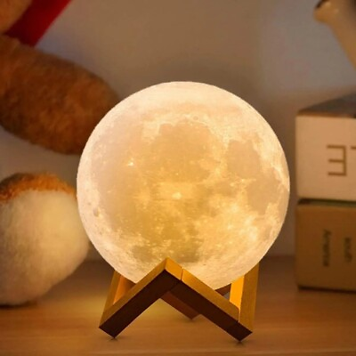#ad LED Night Light Rechargeable 3D Print Moon Lamp Touch Moon Lamp Children Night