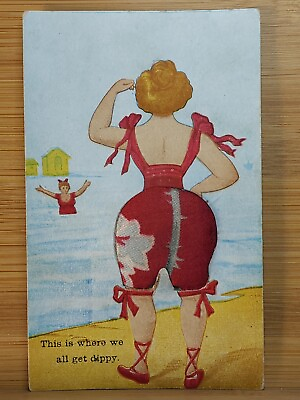 #ad #ad Rare 1908 Pincushion WOMAN AT BEACH Fabric Bathing Suit Sachet RISQUE Get Dippy