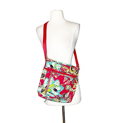 #ad Vera Bradley Pink Crossbody Bag Travel Pockets Tropical Floral Canvas Purse