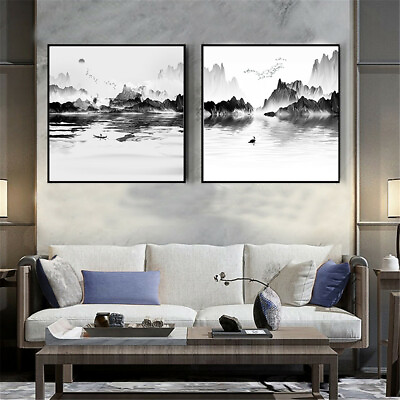 #ad Ink Painting Nordic Canvas Poster Landscape Art Picture Wall Home Decor Unframed