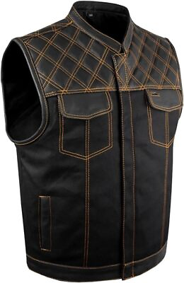 #ad SOA Men#x27;s Motorcycle Club Denim amp; Leather Vest w 2 Concealed Carry Pocket