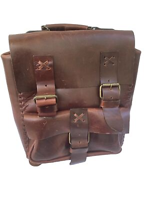 #ad Vintage Moni Leather Backpack Laptop Messenger Bag Brown USA Made